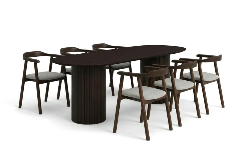 Kopparbo spisegruppe oval 180 cm røkt eik med 6 Jolie spisestoler