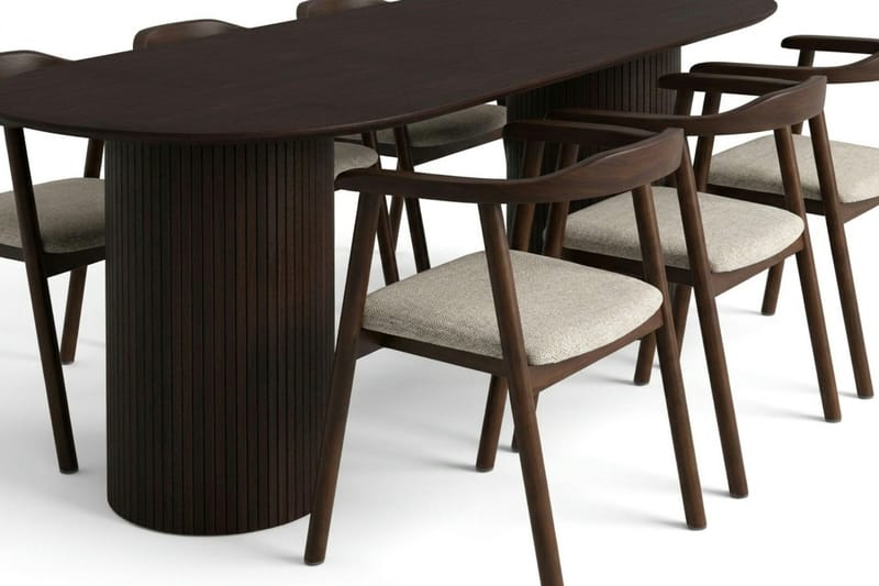 Kopparbo spisegruppe oval 180 cm røkt eik med 6 Jolie spisestoler - Møbler - Bord - Spisegruppe