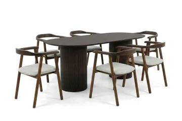 Kopparbo spisegruppe oval 180 cm røkt eik med 6 Jolie spisestoler - Møbler - Bord - Spisegruppe