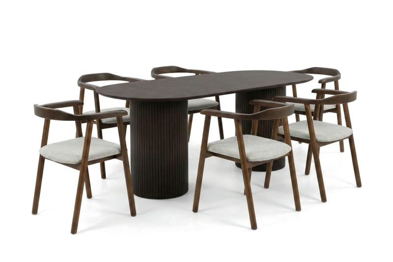 Kopparbo spisegruppe oval 180 cm røkt eik med 6 Jolie spisestoler - Møbler - Bord - Spisegruppe