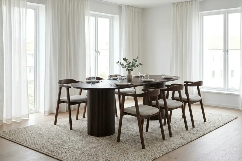 Kopparbo spisegruppe oval 180 cm røkt eik med 6 Jolie spisestoler - Møbler - Bord - Spisegruppe