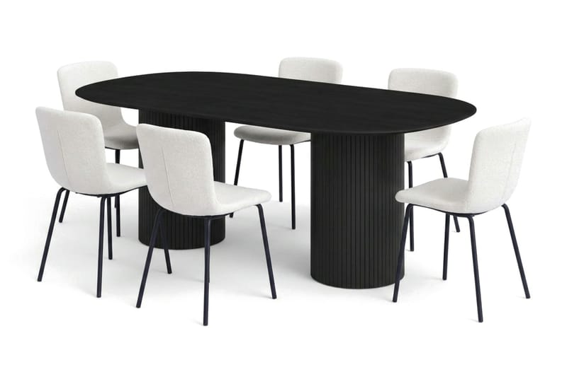 Kopparbo spisegruppe oval 180 cm svart med 6 Katy spisestoler - Svart - Møbler - Bord - Spisegruppe