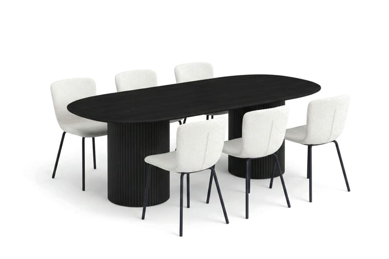 Kopparbo spisegruppe oval 180 cm svart med 6 Katy spisestoler, Svart