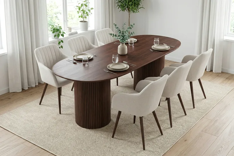 Kopparbo spisegruppe oval 180 cm valnøtt med 6 Filippa spisestoler - Valnøtt - Møbler - Bord - Spisegruppe