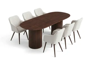 Kopparbo spisegruppe oval 180 cm valnøtt med 6 Filippa spisestoler - Valnøtt - Møbler - Bord - Spisegruppe
