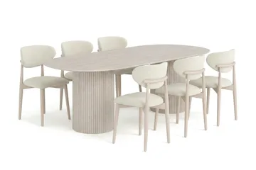 Kopparbo spisegruppe oval 220 cm hvitlasert med 6 Molly spisestoler - Hvitlasert - Møbler - Bord - Spisegruppe