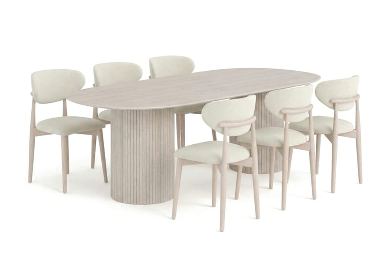 Kopparbo spisegruppe oval 220 cm hvitlasert med 6 Molly spisestoler - Hvitlasert - Møbler - Bord - Spisegruppe