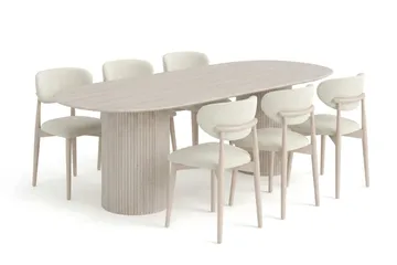 Kopparbo spisegruppe oval 220 cm hvitlasert med 6 Molly spisestoler - Hvitlasert - Møbler - Bord - Spisegruppe