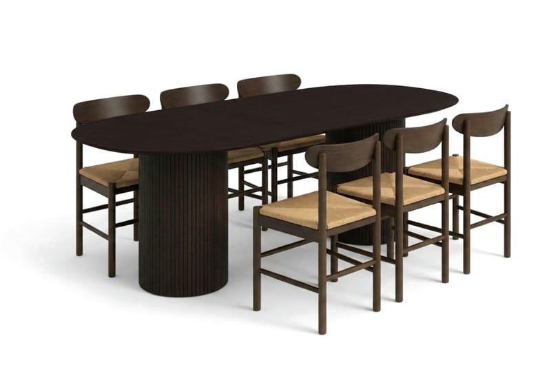 Kopparbo spisegruppe oval 220 cm røkt eik med 6 Elsie spisestoler