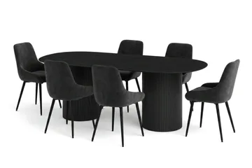 Kopparbo spisegruppe oval 220 cm svart med 8 Alsarp spisestoler - Svart - Møbler - Bord - Spisegruppe