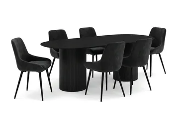 Kopparbo spisegruppe oval 220 cm svart med 8 Alsarp spisestoler - Svart - Møbler - Bord - Spisegruppe