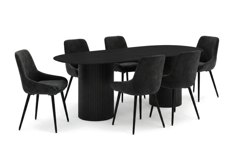 Kopparbo spisegruppe oval 220 cm svart med 8 Alsarp spisestoler - Svart - Møbler - Bord - Spisegruppe