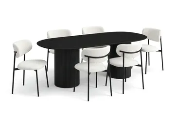 Kopparbo spisegruppe oval 220 cm svart med 8 Lucy spisestoler - Svart - Møbler - Bord - Spisegruppe