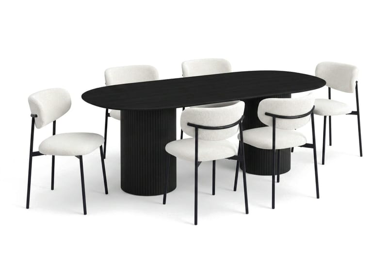 Kopparbo spisegruppe oval 220 cm svart med 8 Lucy spisestoler - Svart - Møbler - Bord - Spisegruppe