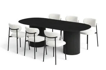 Kopparbo spisegruppe oval 220 cm svart med 8 Lucy spisestoler - Svart - Møbler - Bord - Spisegruppe