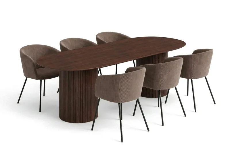 Kopparbo spisegruppe oval 220 cm valnøtt med 6 Berit spisestoler, Valnøtt