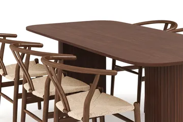 Kopparbo Spisegruppe Rektangulært Spisebord 200 cm 6 Dastoori Spisestoler - Brun / Beige / Tre / Ribbet - Møbler - Bord - Spisegruppe