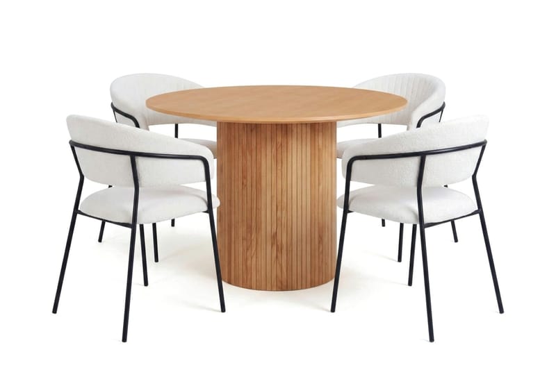 Kopparbo spisegruppe rund 110 cm eik med 4 Karol spisestoler, Eik