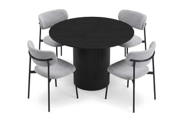 Kopparbo Spisegruppe rund 110 cm med 4 Lucy Spisestoler - Svartlasert eik - Møbler - Bord - Spisegruppe
