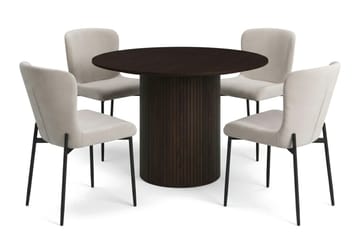 Kopparbo spisegruppe rund 110 cm Røkt eik med 4 Elsie spisestoler - Røkt eik/Beige - Møbler - Bord - Spisegruppe