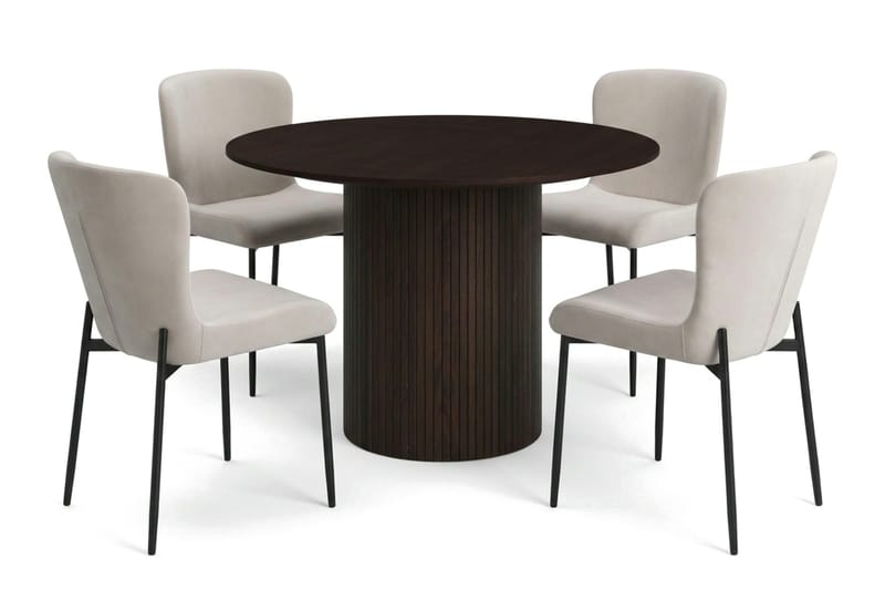 Kopparbo spisegruppe rund 110 cm Røkt eik med 4 Elsie spisestoler - Røkt eik/Beige - Møbler - Bord - Spisegruppe