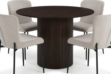 Kopparbo spisegruppe rund 110 cm Røkt eik med 4 Elsie spisestoler - Røkt eik/Beige - Møbler - Bord - Spisegruppe