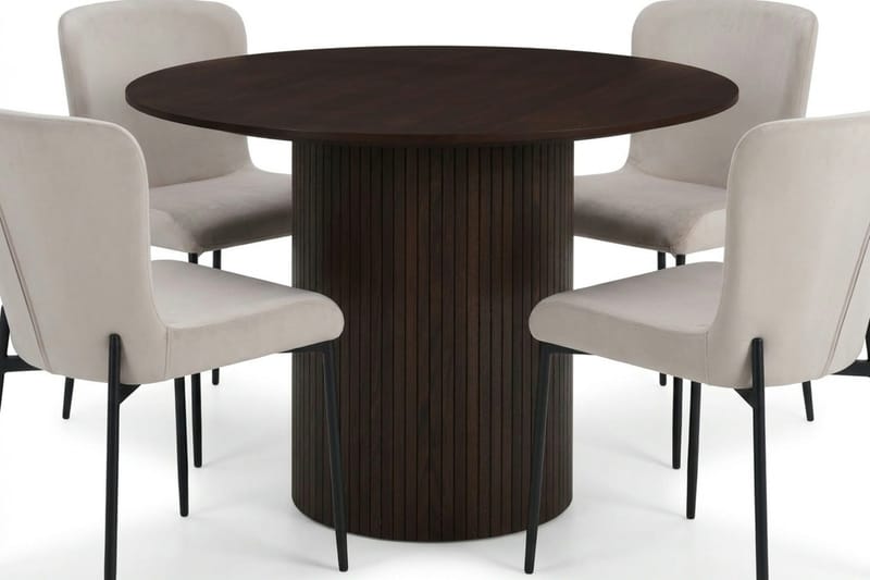 Kopparbo spisegruppe rund 110 cm Røkt eik med 4 Elsie spisestoler - Røkt eik/Beige - Møbler - Bord - Spisegruppe
