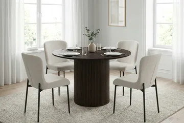 Kopparbo spisegruppe rund 110 cm Røkt eik med 4 Elsie spisestoler - Røkt eik/Hvit - Møbler - Bord - Spisegruppe