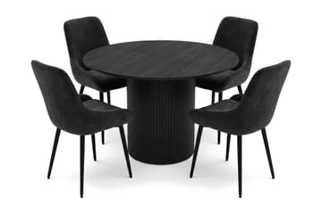 Kopparbo spisegruppe rund 110 cm svart med 4 Alsarp spisestoler - Svart - Møbler - Bord - Spisegruppe