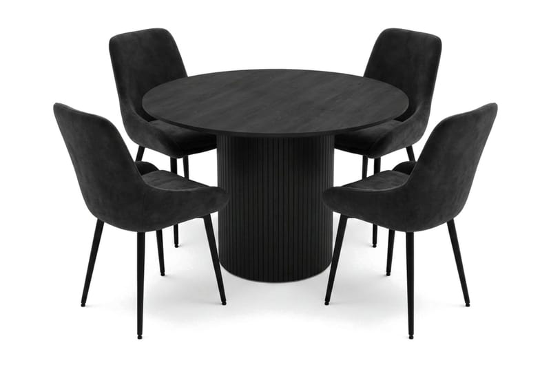 Kopparbo spisegruppe rund 110 cm svart med 4 Alsarp spisestoler, Svart