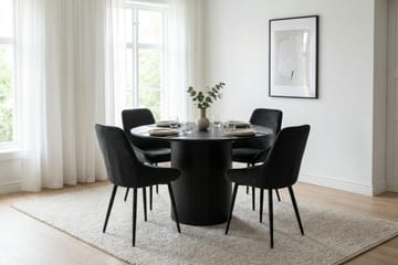 Kopparbo spisegruppe rund 110 cm svart med 4 Alsarp spisestoler - Svart - Møbler - Bord - Spisegruppe
