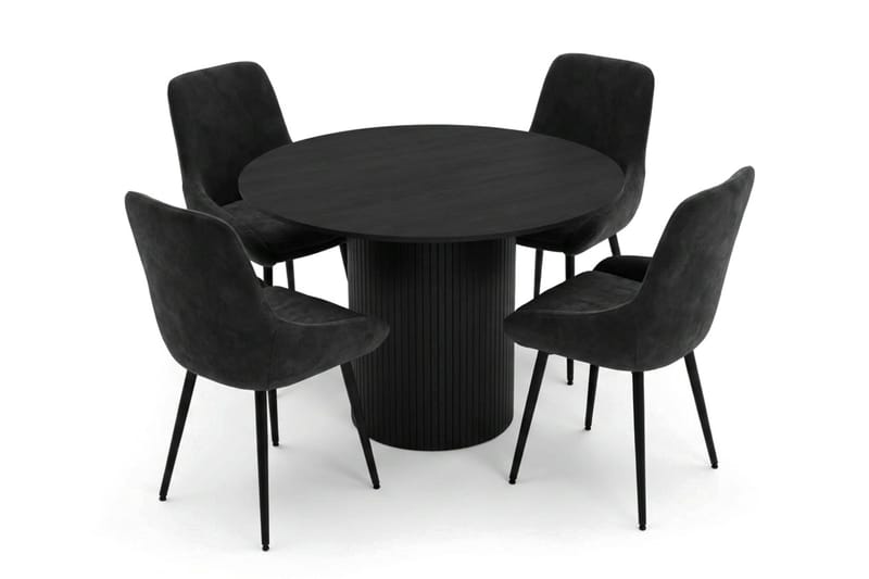 Kopparbo spisegruppe rund 110 cm svart med 4 Alsarp spisestoler - Svart - Møbler - Bord - Spisegruppe