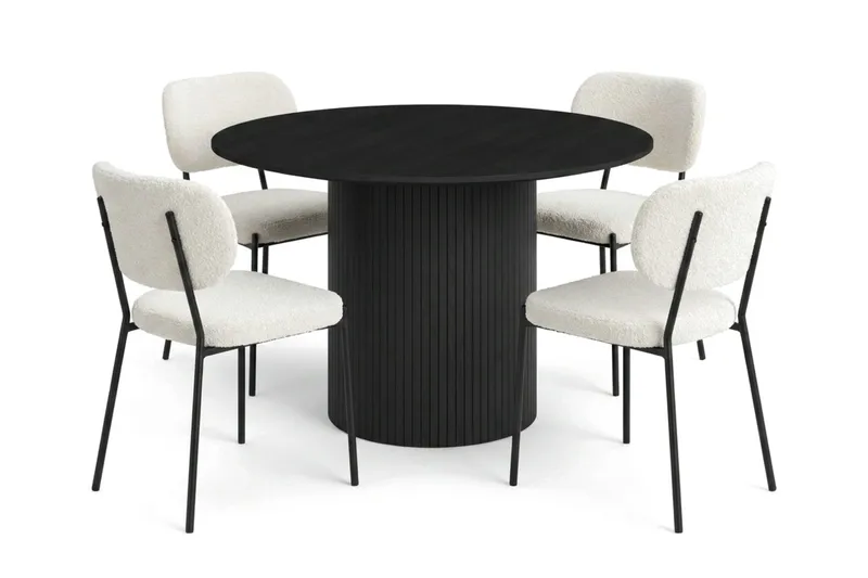 Kopparbo spisegruppe rund 110 cm svart med 4 Gemmiano spisestoler, Svart