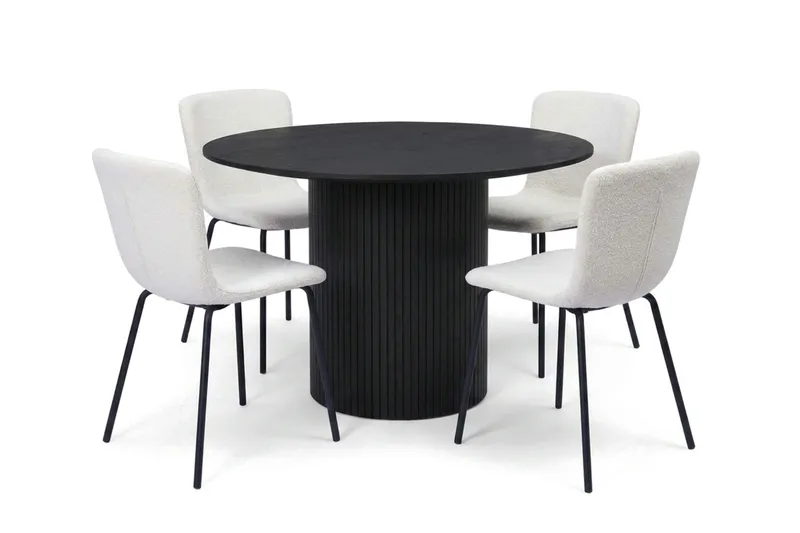 Kopparbo spisegruppe rund 110 cm svart med 4 Katy spisestoler, Svart
