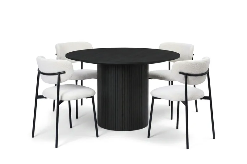 Kopparbo spisegruppe rund 110 cm svart med 4 Lucy spisestoler, Svart