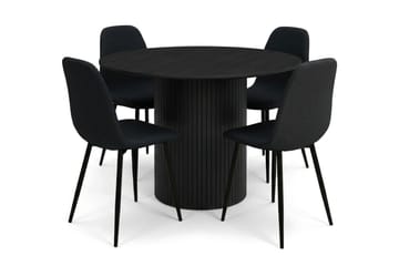 Kopparbo spisegruppe rund 110 cm svart med 4 Nibe spisestoler - Svart - Møbler - Bord - Spisegruppe