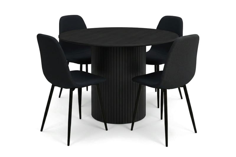 Kopparbo spisegruppe rund 110 cm svart med 4 Nibe spisestoler - Svart - Møbler - Bord - Spisegruppe