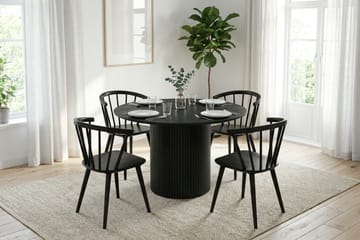 Kopparbo spisegruppe rund 110 cm svart med 4 Tyrö spisestoler - Svart - Møbler - Bord - Spisegruppe