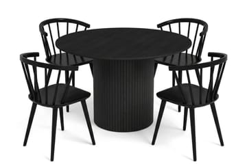 Kopparbo spisegruppe rund 110 cm svart med 4 Tyrö spisestoler - Svart - Møbler - Bord - Spisegruppe