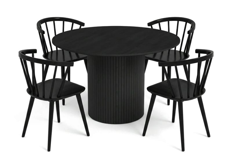 Kopparbo spisegruppe rund 110 cm svart med 4 Tyrö spisestoler - Svart - Møbler - Bord - Spisegruppe