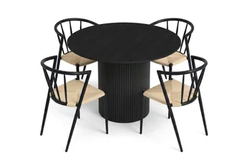Kopparbo spisegruppe rund 110 cm svart med 4 Winston spisestoler - Svart - Møbler - Bord - Spisegruppe