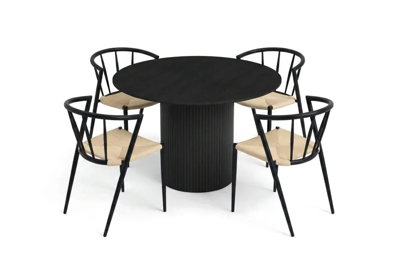 Kopparbo spisegruppe rund 110 cm svart med 4 Winston spisestoler, Svart