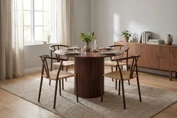 Kopparbo Spisegruppe rund 110 cm Valnøtt med 4 Elysia Spisestoler - Valnøtt - Møbler - Bord - Spisegruppe