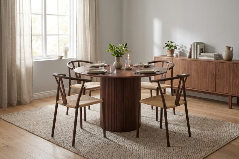 Kopparbo Spisegruppe rund 110 cm Valnøtt med 4 Elysia Spisestoler - Valnøtt - Møbler - Bord - Spisegruppe