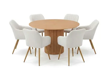 Kopparbo spisegruppe rund 130 cm eik med 6 Filippa spisestoler - Eik - Møbler - Bord - Spisegruppe