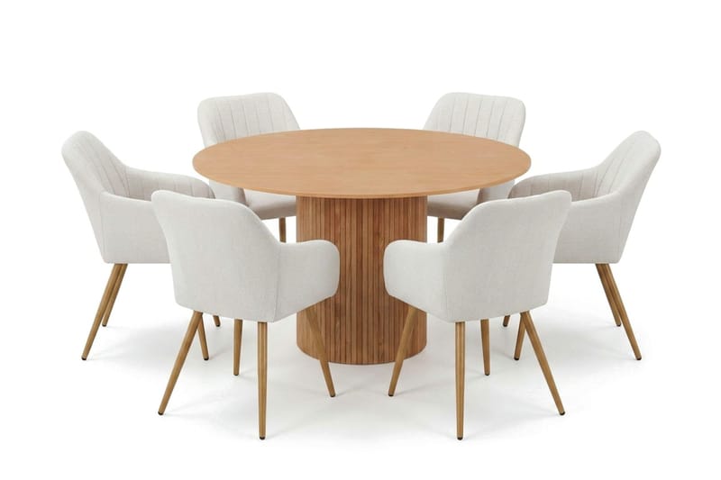 Kopparbo spisegruppe rund 130 cm eik med 6 Filippa spisestoler, Eik