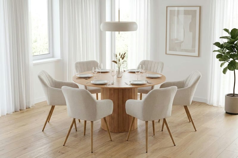Kopparbo spisegruppe rund 130 cm eik med 6 Filippa spisestoler - Eik - Møbler - Bord - Spisegruppe