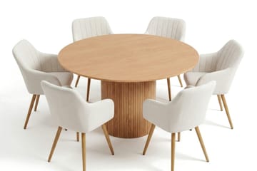 Kopparbo spisegruppe rund 130 cm eik med 6 Filippa spisestoler - Eik - Møbler - Bord - Spisegruppe