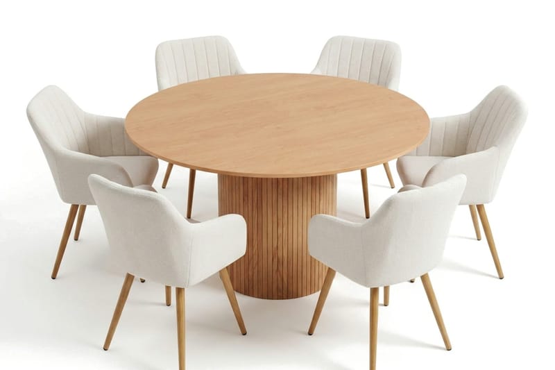 Kopparbo spisegruppe rund 130 cm eik med 6 Filippa spisestoler - Eik - Møbler - Bord - Spisegruppe
