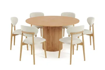 Kopparbo spisegruppe rund 130 cm eik med 6 Molly spisestoler
